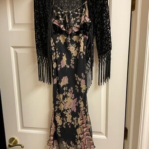 Elegant Floral Kids Dress with Fringe Overlay